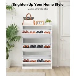 VEVOR Shoe Cabinet with 3 Flip Drawers, Modern Shoes Storage Cabinet with Anti-Tipping Device, Freestanding Shoe Rack Organizer, Ideal for Entryway, Hallway, Bedroom, Living Room, Closet, White
