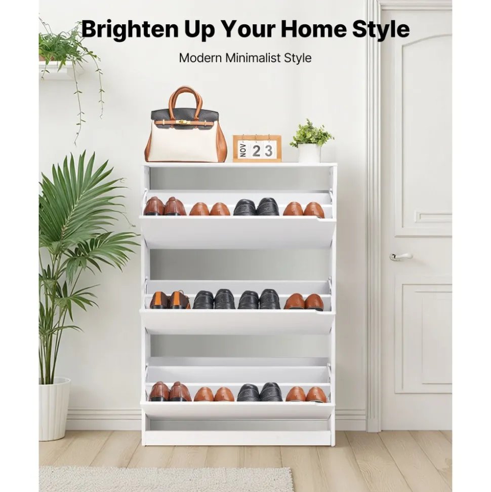 VEVOR Shoe Cabinet with 3 Flip Drawers, Modern Shoes Storage Cabinet with Anti-Tipping Device, Freestanding Shoe Rack Organizer, Ideal for Entryway, Hallway, Bedroom, Living Room, Closet, White