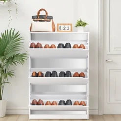 VEVOR Shoe Cabinet with 3 Flip Drawers, Modern Shoes Storage Cabinet with Anti-Tipping Device, Freestanding Shoe Rack Organizer, Ideal for Entryway, Hallway, Bedroom, Living Room, Closet, White