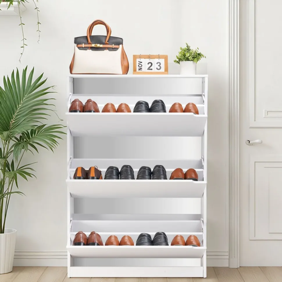 VEVOR Shoe Cabinet with 3 Flip Drawers, Modern Shoes Storage Cabinet with Anti-Tipping Device, Freestanding Shoe Rack Organizer, Ideal for Entryway, Hallway, Bedroom, Living Room, Closet, White