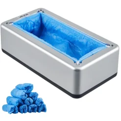VEVOR Shoe Cover Dispenser, Automatic Shoe Covers Dispenser with 100 Pcs of Non-Slip Disposable Shoes Covers, Fits Size Up to US 11, for Home, Office, Lab, Factory, Hospital, Indoor Use, Silver