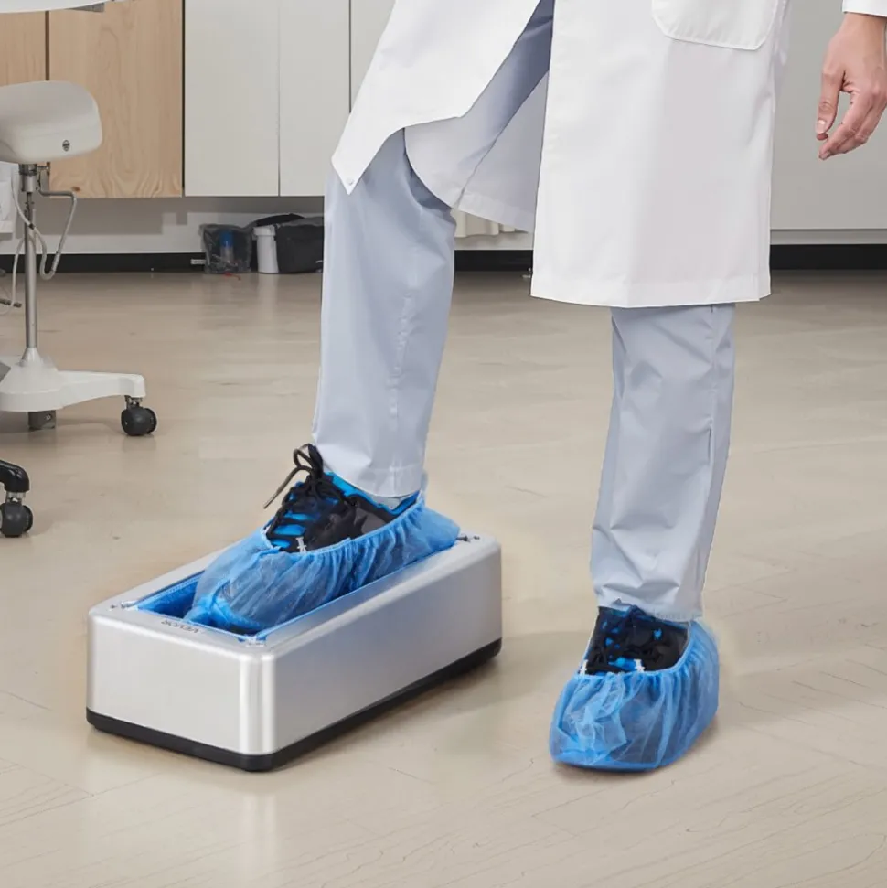VEVOR Shoe Cover Dispenser, Automatic Shoe Covers Dispenser with 100 Pcs of Non-Slip Disposable Shoes Covers, Fits Size Up to US 11, for Home, Office, Lab, Factory, Hospital, Indoor Use, Silver
