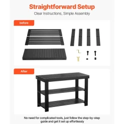 VEVOR Shoe Rack Bench, 3-Tier Bamboo Entryway Bench, Shoe Storage Organizer Holds Up to 286 lbs, 27.6 x 11.3 x 17.8 Inches, for Front Door, Hallway, Living Room, Bedroom, Black
