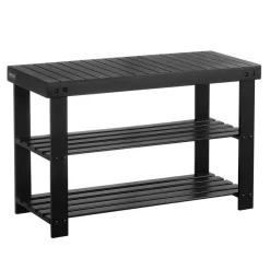 VEVOR Shoe Rack Bench, 3-Tier Bamboo Entryway Bench, Shoe Storage Organizer Holds Up to 286 lbs, 27.6 x 11.3 x 17.8 Inches, for Front Door, Hallway, Living Room, Bedroom, Black
