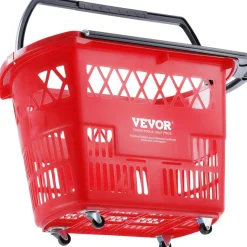 VEVOR Shopping Baskets, 6PCS, 39L Shopping Carts with Handles, Plastic Rolling Shopping Basket with Wheels, Large Portable Shopping Basket Set for Supermarkets, Retail Stores, Grocery Shopping, Red