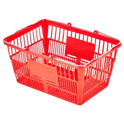 VEVOR Shopping Baskets, 12 PCS, 21L Stackable PE Plastic Grocery Baskets with Metal Handles, Dense Mesh Structure, Holds up to 20 lbs, Portable for Grocery, Retail, Stores, Supermarket, Home Use, Red