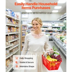 VEVOR Shopping Baskets, 12 PCS, 22L Stackable Metal Grocery Baskets with Handles, Dense Mesh Structure, Holds up to 44 lbs, Portable for Grocery, Retail, Stores, Supermarket, Bookstore, Home Use, Red