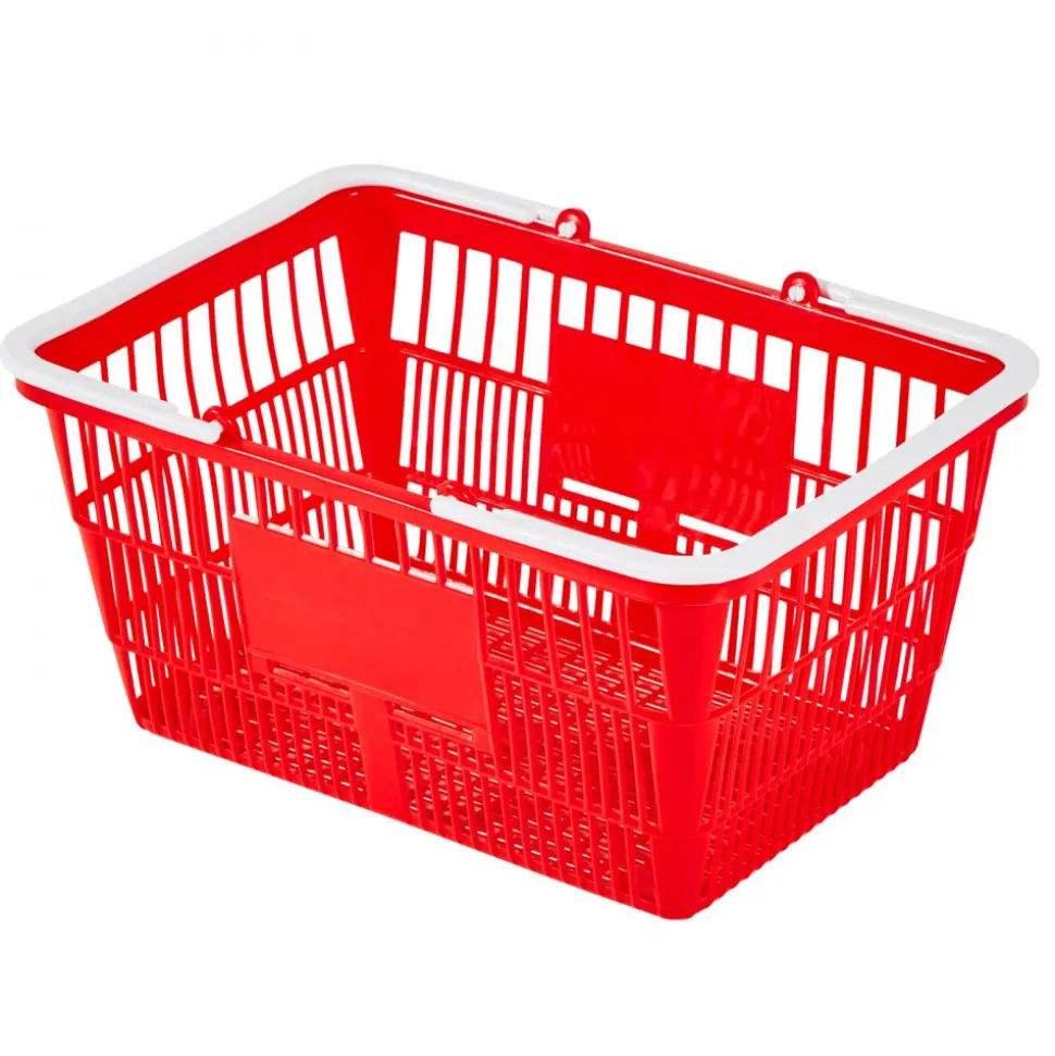 VEVOR Shopping Baskets, 12 PCS, 22L Stackable Metal Grocery Baskets with Handles, Dense Mesh Structure, Holds up to 44 lbs, Portable for Grocery, Retail, Stores, Supermarket, Bookstore, Home Use, Red
