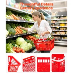 VEVOR Shopping Baskets, 12 PCS, 22L Stackable Metal Grocery Baskets with Handles, Dense Mesh Structure, Holds up to 44 lbs, Portable for Grocery, Retail, Stores, Supermarket, Bookstore, Home Use, Red