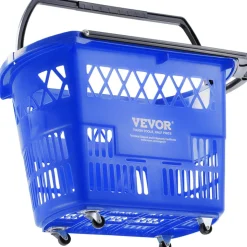 VEVOR Shopping Baskets, 12 PCS, 21L Stackable PE Plastic Grocery Baskets with Handles, Dense Mesh Structure, Holds up to 20 lbs, Portable for Grocery, Retail, Stores, Supermarket, Home Use, Red