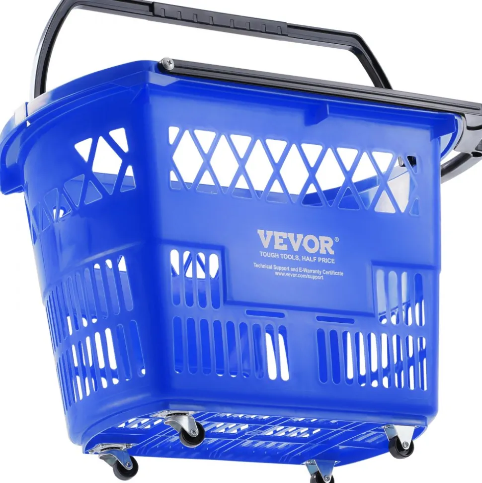 VEVOR Shopping Baskets, 12 PCS, 21L Stackable PE Plastic Grocery Baskets with Handles, Dense Mesh Structure, Holds up to 20 lbs, Portable for Grocery, Retail, Stores, Supermarket, Home Use, Red