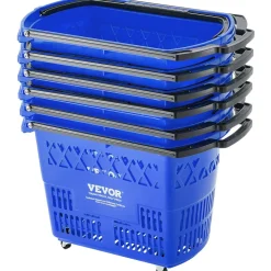 VEVOR Shopping Baskets, 12 PCS, 21L Stackable PE Plastic Grocery Baskets with Handles, Dense Mesh Structure, Holds up to 20 lbs, Portable for Grocery, Retail, Stores, Supermarket, Home Use, Red