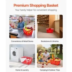 VEVOR Shopping Baskets, 12 PCS, 21L Stackable PE Plastic Grocery Baskets with Handles, Dense Mesh Structure, Holds up to 20 lbs, Portable for Grocery, Retail, Stores, Supermarket, Home Use, Black