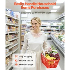 VEVOR Shopping Baskets, 12 PCS, 21L Stackable PE Plastic Grocery Baskets with Handles, Dense Mesh Structure, Holds up to 20 lbs, Portable for Grocery, Retail, Stores, Supermarket, Home Use, Black
