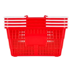 VEVOR Shopping Baskets, 12 PCS, 21L Stackable PE Plastic Grocery Baskets with Handles, Dense Mesh Structure, Holds up to 20 lbs, Portable for Grocery, Retail, Stores, Supermarket, Home Use, Black