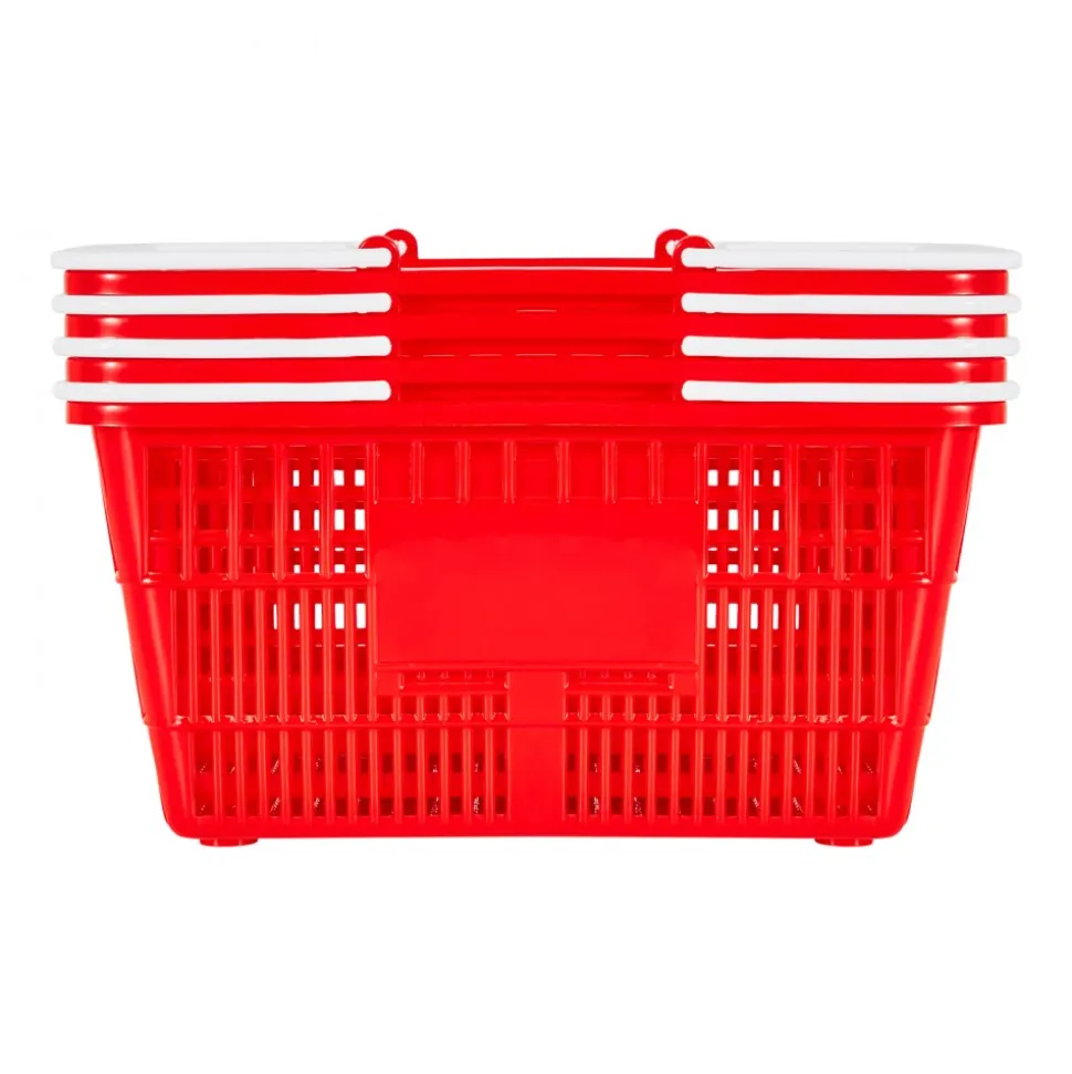 VEVOR Shopping Baskets, 12 PCS, 21L Stackable PE Plastic Grocery Baskets with Handles, Dense Mesh Structure, Holds up to 20 lbs, Portable for Grocery, Retail, Stores, Supermarket, Home Use, Black