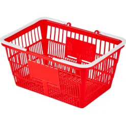 VEVOR Shopping Baskets, 12 PCS, 21L Stackable PE Plastic Grocery Baskets with Handles, Dense Mesh Structure, Holds up to 20 lbs, Portable for Grocery, Retail, Stores, Supermarket, Home Use, Black