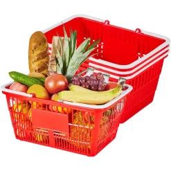 VEVOR Shopping Baskets, 12 PCS, 21L Stackable PE Plastic Grocery Baskets with Handles, Dense Mesh Structure, Holds up to 20 lbs, Portable for Grocery, Retail, Stores, Supermarket, Home Use, Black