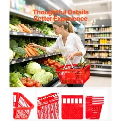 VEVOR Shopping Baskets, 12 PCS, 21L Stackable PE Plastic Grocery Baskets with Handles, Dense Mesh Structure, Holds up to 20 lbs, Portable for Grocery, Retail, Stores, Supermarket, Home Use, Black