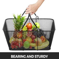 VEVOR Shopping Baskets with Handles, 12PCS, Black Metal Shopping Basket, Portable Wire Shopping Basket, Black Wire Mesh shopping Basket Set for Supermarkets, Retail Stores, Grocery Shopping, Black