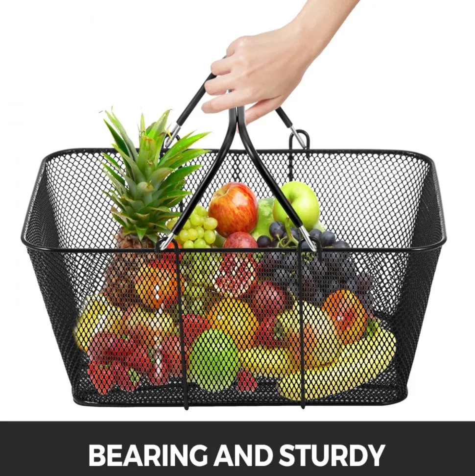 VEVOR Shopping Baskets with Handles, 12PCS, Black Metal Shopping Basket, Portable Wire Shopping Basket, Black Wire Mesh shopping Basket Set for Supermarkets, Retail Stores, Grocery Shopping, Black
