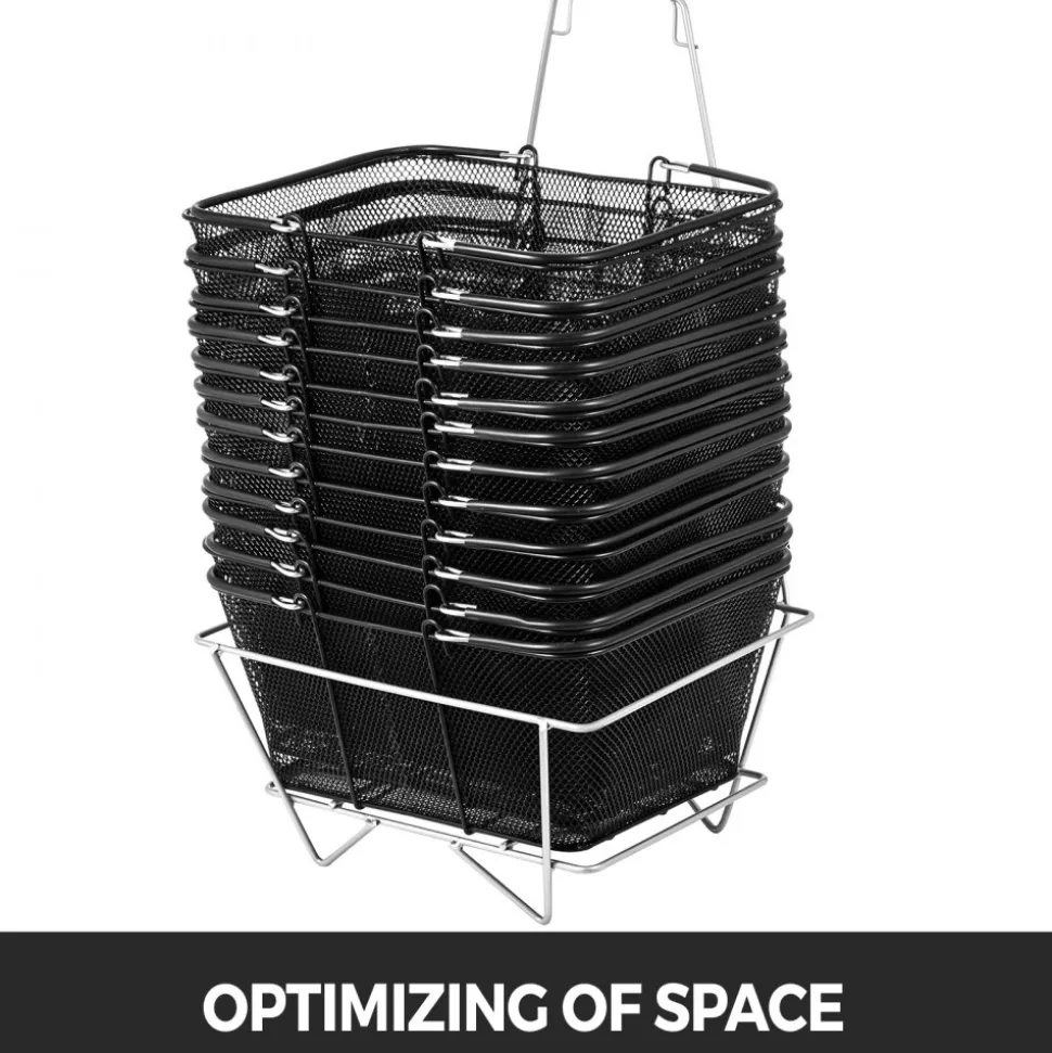 VEVOR Shopping Baskets with Handles, 12PCS, Black Metal Shopping Basket, Portable Wire Shopping Basket, Black Wire Mesh shopping Basket Set for Supermarkets, Retail Stores, Grocery Shopping, Black