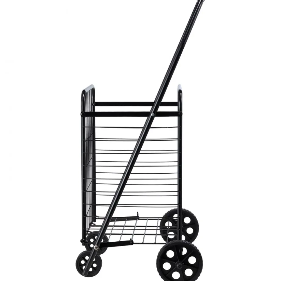VEVOR Shopping Cart, Folding Grocery Utility Cart with Swivel Wheels, 90 LBS Large Load Capacity, Heavy Duty Rolling Laundry Basket Butler for Laundry, Shopping, Camping, Grocery, Luggage, Black
