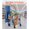 VEVOR Shopping Cart, Folding Grocery Utility Cart with Dual Baskets, Waterproof Liner & Wheels, 100 LBS Large Load Capacity, Heavy Duty Laundry Basket for Laundry, Shopping, Camping, Grocery, Luggage