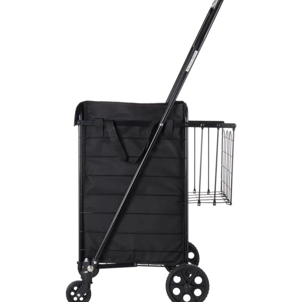 VEVOR Shopping Cart, Folding Grocery Utility Cart with Dual Baskets, Waterproof Liner & Wheels, 100 LBS Large Load Capacity, Heavy Duty Laundry Basket for Laundry, Shopping, Camping, Grocery, Luggage