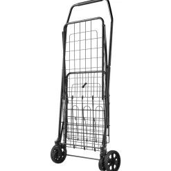 VEVOR Shopping Cart, Folding Grocery Utility Cart with Dual Baskets, Waterproof Liner & Wheels, 100 LBS Large Load Capacity, Heavy Duty Laundry Basket for Laundry, Shopping, Camping, Grocery, Luggage