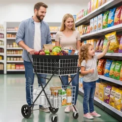 VEVOR Shopping Cart 2-Tier with Wheels Foldable for Grocery 88lbs Capacity, Heavy Duty Utility Cart with 2 Detachable Storage Baskets, 360° Rolling Swivel Wheels, for Groceries, Warehouse, Supermarket