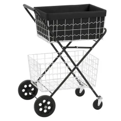 VEVOR Shopping Cart 2-Tier with Wheels Foldable for Grocery 88lbs Capacity, Heavy Duty Utility Cart with 2 Detachable Storage Baskets, 360° Rolling Swivel Wheels, for Groceries, Warehouse, Supermarket