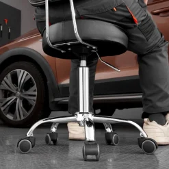VEVOR Shop Stool with Backrest, Pneumatic Garage Seat/Work Stool with Wheels, 300 lbs Load, Adjustable Roller Creeper Seat, 360° Swivel Padded Workshop Stool, for Garage, Shop & Auto Repair, Black