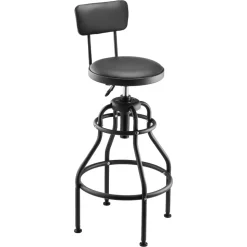 VEVOR Shop Stool with Backrest, Pneumatic Garage Seat/Work Stool with 300 lbs Capacity, Adjustable Height Roller Creeper Seat, 360° Swivel Padded Workshop Stool, for Garage, Shop & Auto Repair, Black