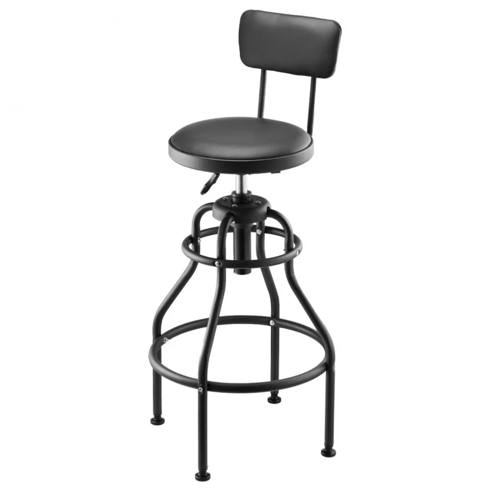 VEVOR Shop Stool with Backrest, Pneumatic Garage Seat/Work Stool with 300 lbs Capacity, Adjustable Height Roller Creeper Seat, 360° Swivel Padded Workshop Stool, for Garage, Shop & Auto Repair, Black
