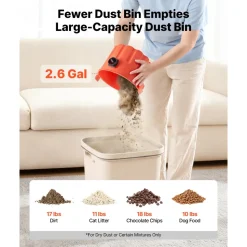 VEVOR Shop Vac, 2.6 Gallon Dry Shop Vacuum, 2.5 Peak HP Portable with 800W Input Power, Various Nozzles, 1.25in Diameter x 4ft Hose, 9.2ft Cord for Home, Garage, Jobsite, Workshop, Black Orange
