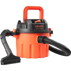 VEVOR Shop Vac, 2.6 Gallon Dry Shop Vacuum, 2.5 Peak HP Portable with 800W Input Power, Various Nozzles, 1.25in Diameter x 4ft Hose, 9.2ft Cord for Home, Garage, Jobsite, Workshop, Black Orange