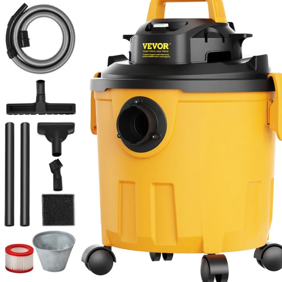 VEVOR Shop Vacuum Wet And Dry, 5 Gallon 6 Peak HP Wet/Dry Vac, Powerful Suction with Blower Function with Attachments 2-in-1 Crevice Nozzle, Small Shop Vac Perfect for Carpet Debris, Pet Hair, Car