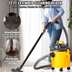VEVOR Shop Vacuum Wet And Dry, 5 Gallon 6 Peak HP Wet/Dry Vac, Powerful Suction with Blower Function with Attachments 2-in-1 Crevice Nozzle, Small Shop Vac Perfect for Carpet Debris, Pet Hair, Car