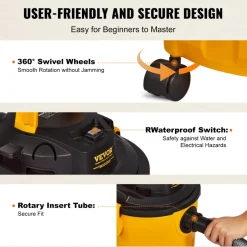VEVOR Shop Vacuum Wet And Dry, 5 Gallon 6 Peak HP Wet/Dry Vac, Powerful Suction with Blower Function with Attachments 2-in-1 Crevice Nozzle, Small Shop Vac Perfect for Carpet Debris, Pet Hair, Car