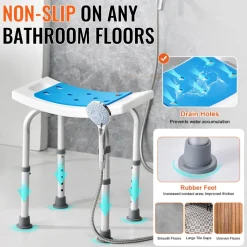 VEVOR Shower Chair, Adjustable Height Shower Stool, Shower Seat for Inside Shower or Tub, Non-Slip Bench Bathtub Stool Seat for Elderly Disabled Handicap, 350 LBS Capacity