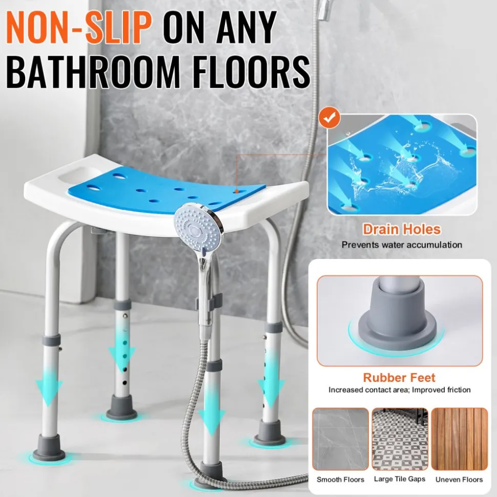 VEVOR Shower Chair, Adjustable Height Shower Stool, Shower Seat for Inside Shower or Tub, Non-Slip Bench Bathtub Stool Seat for Elderly Disabled Handicap, 350 LBS Capacity