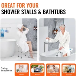 VEVOR Shower Chair, Adjustable Height Shower Stool, Shower Seat for Inside Shower or Tub, Non-Slip Bench Bathtub Stool Seat for Elderly Disabled Handicap, 350 LBS Capacity