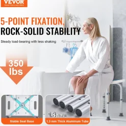 VEVOR Shower Chair, Adjustable Height Shower Stool, Shower Seat for Inside Shower or Tub, Non-Slip Bench Bathtub Stool Seat for Elderly Disabled Handicap, 350 LBS Capacity