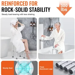 VEVOR Shower Chair for Inside Shower, 360 Degree Swivel Shower Seat, Adjustable Height Shower Stool, Non-Slip Bench Bathtub Seat Stool for Elderly Disabled Adults Handicap, 300 lbs Capacity