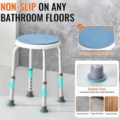 VEVOR Shower Chair for Inside Shower, 360 Degree Swivel Shower Seat, Adjustable Height Shower Stool, Non-Slip Bench Bathtub Seat Stool for Elderly Disabled Adults Handicap, 300 lbs Capacity