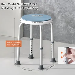 VEVOR Shower Chair for Inside Shower, 360 Degree Swivel Shower Seat, Adjustable Height Shower Stool, Non-Slip Bench Bathtub Seat Stool for Elderly Disabled Adults Handicap, 300 lbs Capacity