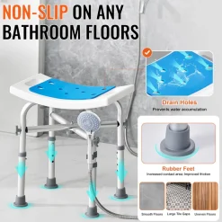 VEVOR Shower Chair for Inside Shower, Adjustable Height Shower Stool with Crossbar Support, Shower Seat for Shower Tub, Non-Slip Bench Bathtub Stool Seat for Elderly Disabled Adults Handicap, 500 lbs