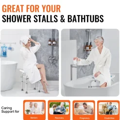 VEVOR Shower Chair for Inside Shower, Adjustable Height Shower Stool with Crossbar Support, Shower Seat for Shower Tub, Non-Slip Bench Bathtub Stool Seat for Elderly Disabled Adults Handicap, 500 lbs