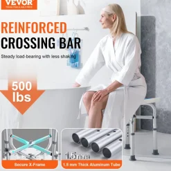VEVOR Shower Chair for Inside Shower, Adjustable Height Shower Stool with Crossbar Support, Shower Seat for Shower Tub, Non-Slip Bench Bathtub Stool Seat for Elderly Disabled Adults Handicap, 500 lbs